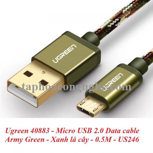 Ugreen 40883 0.5M màu Xanh lá Cáp sạc truyền dữ liệu USB 2.0 sang MICRO USB dây bọc lưới US246 30040883